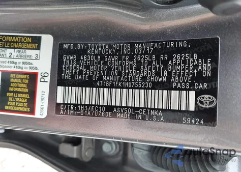 2017 Toyota Camry Le из США, поврежденный, VIN 4T1BF1FK1HU755230